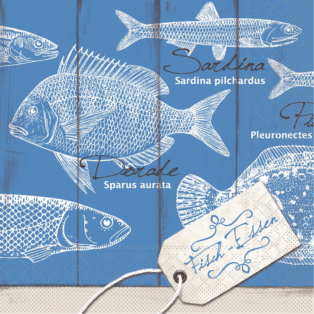 Tissue Serviette Fisch-Essen 40 x 40 cm 1/4 Falz 3-lg.