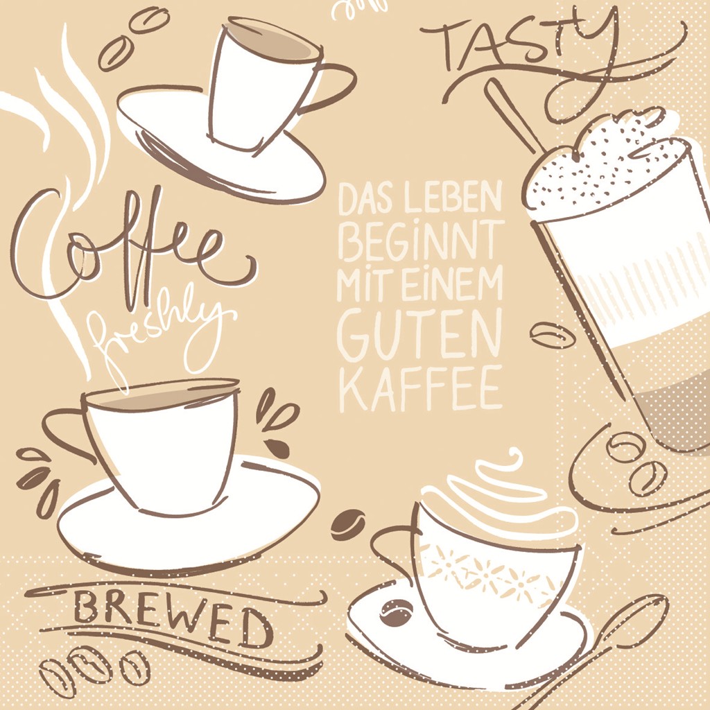 Tissue Serviette Tasty Coffee braun 33 x 33 cm 1/4 Falz 3-lg.