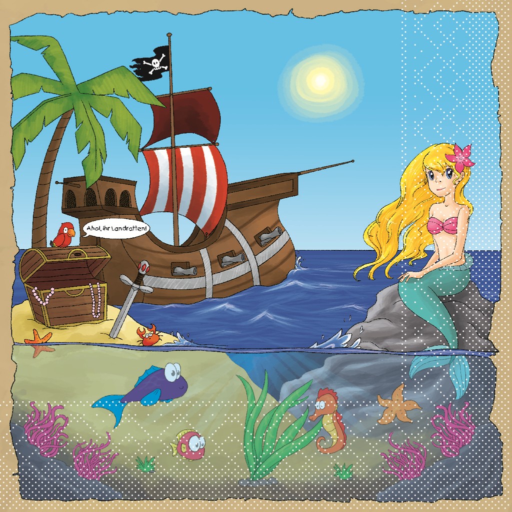 Tissue Serviette Schatzinsel 33 x 33 cm 1/4 Falz 3-lg.