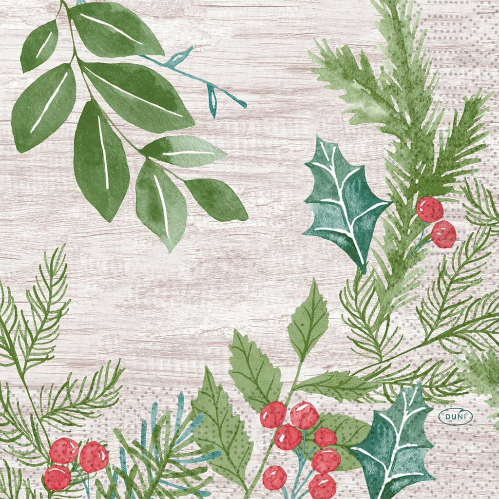 Zelltuchserviette Winter Greenery 33 x 33 cm, 3-Lagig, 1/4-Falz