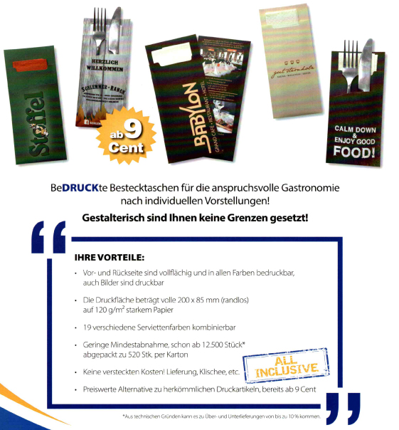 BeDRUCKte Bestecktaschen BeDRUCKte Bestecktaschen