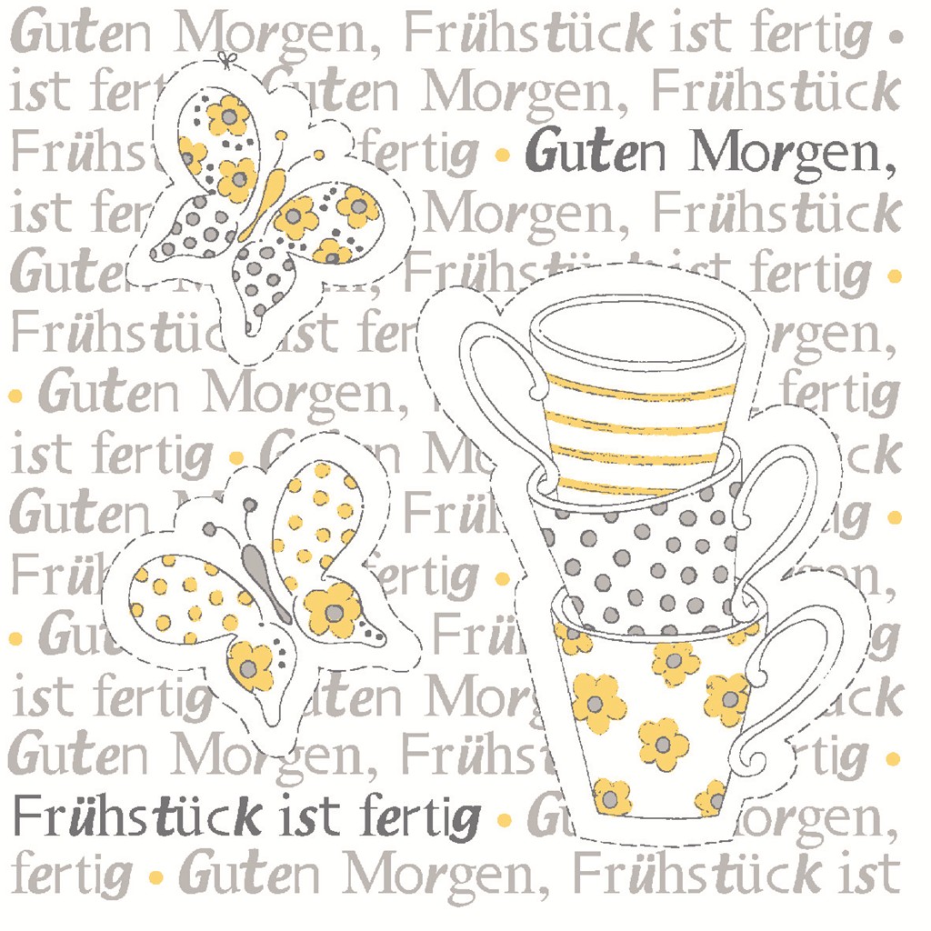 Linclass Serviette Frühstück ist fertig  33 x 33 cm 1/4 Falz