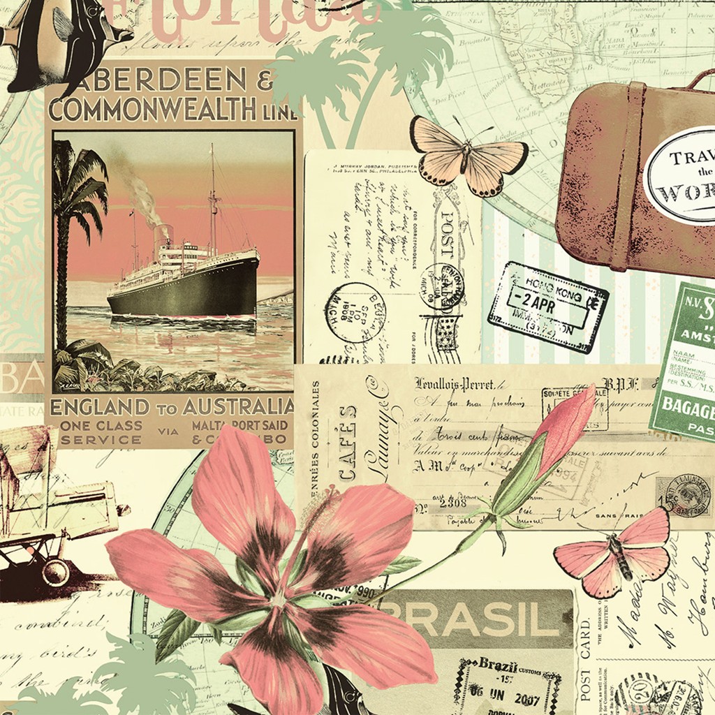 Linclass Serviette Travel the world 40 x 40 cm 1/4 Falz