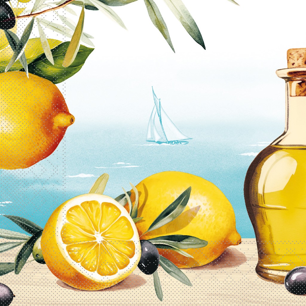 Tissue Serviette Olives & Lemons 40 x 40 cm 1/4 Falz 3-lg.