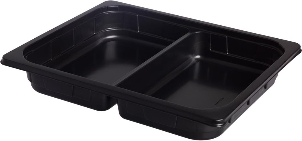 PP-Schale 1/2 GN, 2-Teilung 325 x 265 x 50 mm Schwarz PP-Schale 1/2 GN, 2-Teilung 325 x 265 x 50 mm Schwarz