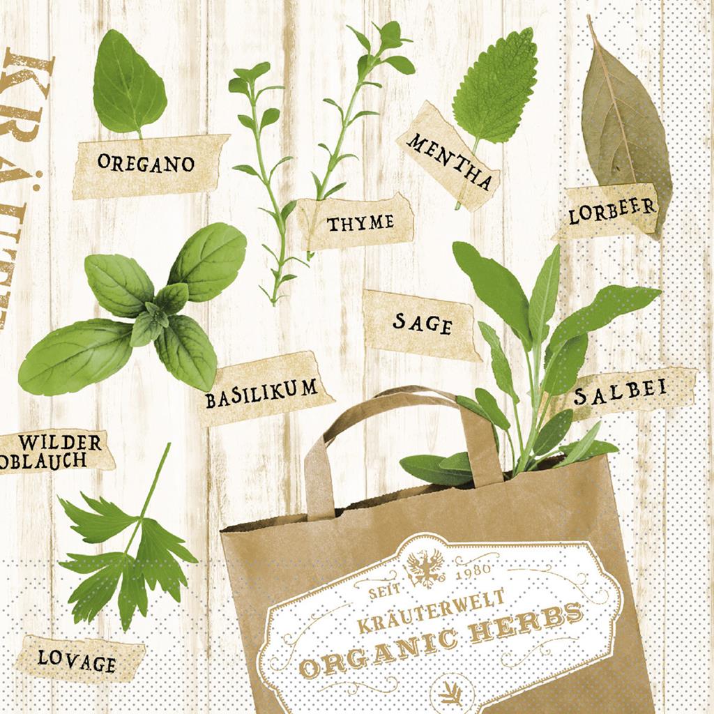 Tissue 3-lg Serviette Kräuter 33 x 33 cm 1/4 Falz