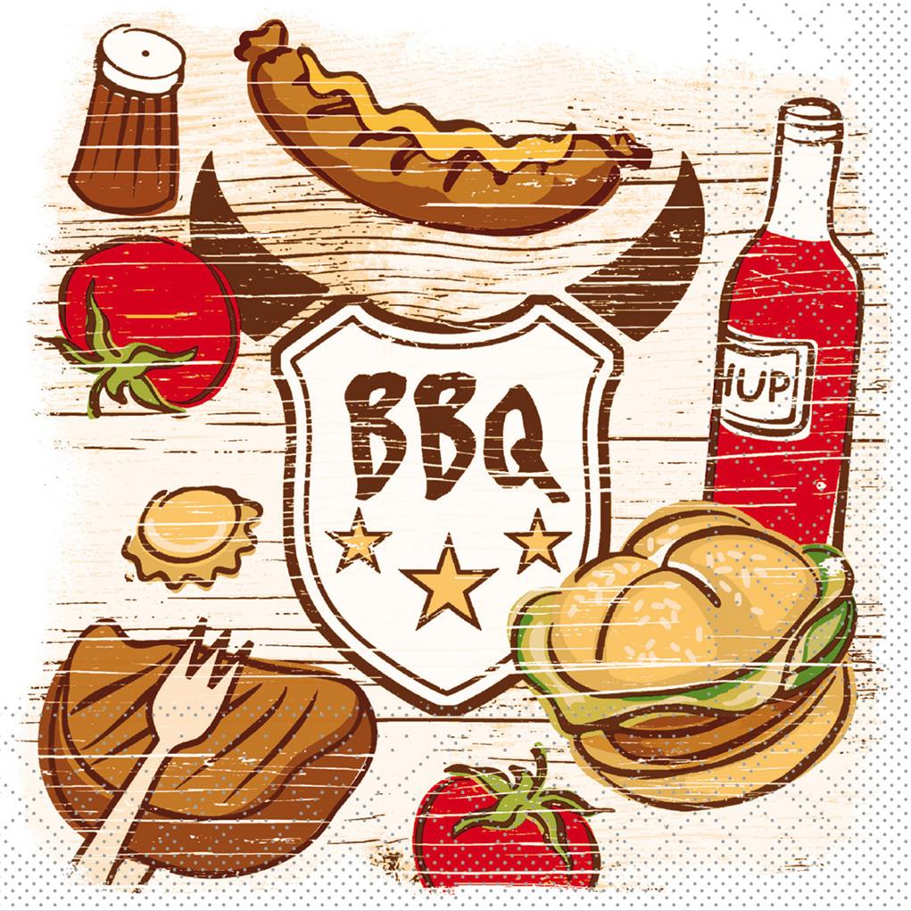 Tissue 3-lagig  Serviette  BBQ 33 x 33 cm 1/4 Falz