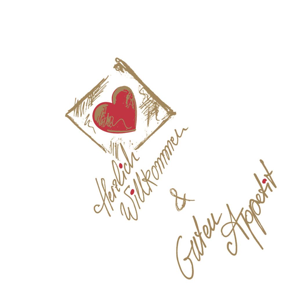 Linclass Serviette Herzlich Willkommen & 40 x 40 cm 1/4 Falz