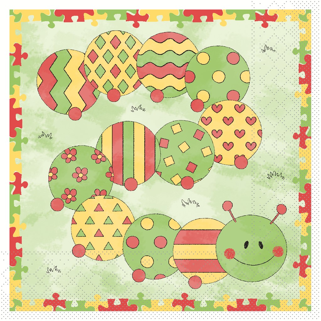 Tissue Serviette Kleine Raupe 33 x 33 cm 1/4 Falz 3-lg.