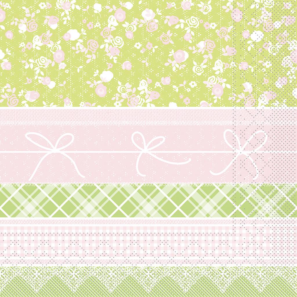 Tissue 3-lg Serviette Hermine rosa-lime 33 x 33 cm 1/4 Falz