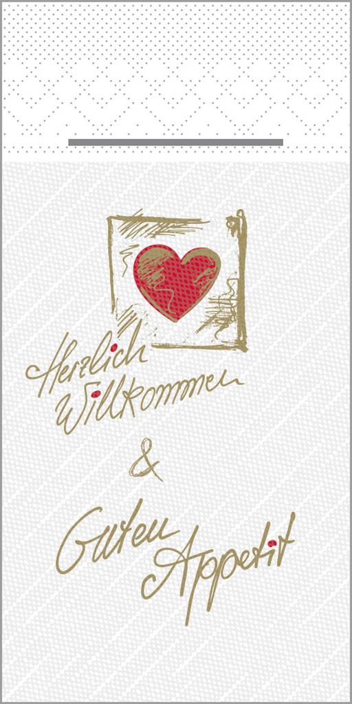 Deluxe Pocket-Nap. Herzl. Willkommen & G 40 x 40 cm 1/8 Falz