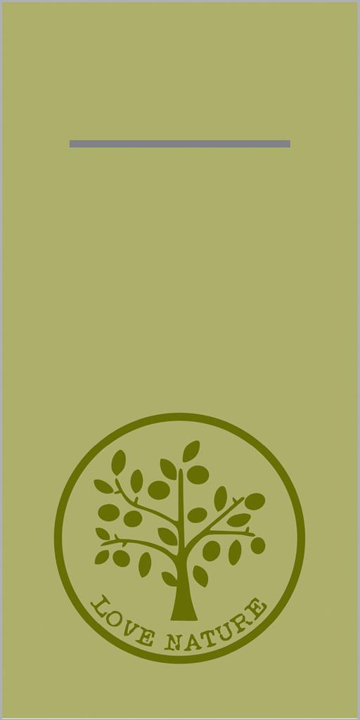 Linclass Pocket-Nap. Love Nature 40 x 40 cm 1/8 Falz, oliv