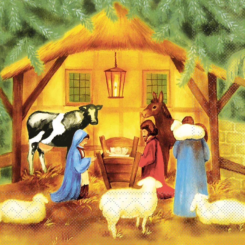 Tissue 3-lg Serviette  Weihnachtskrippe 40 x 40 cm 1/4 Falz