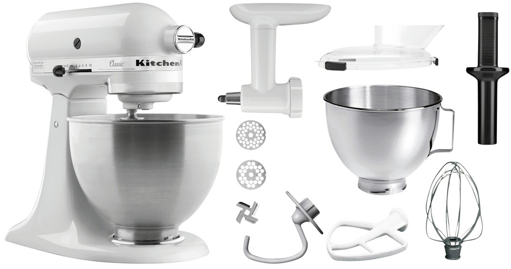 KitchenAid 5K45SSEWH, weiß, 4,28L mit umfangreichen Zubehör