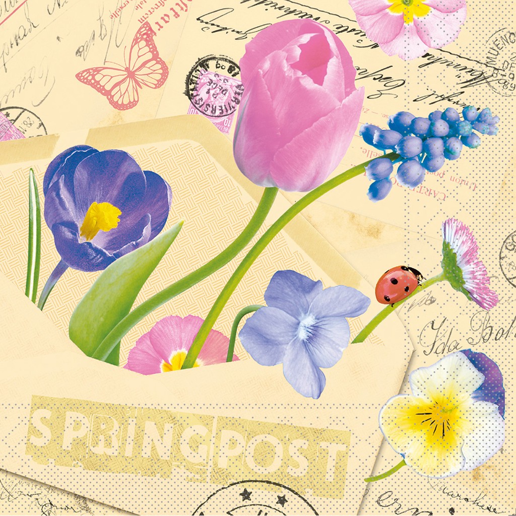Tissue Serviette Springpost 40 x 40 cm 1/4 Falz 3-lg