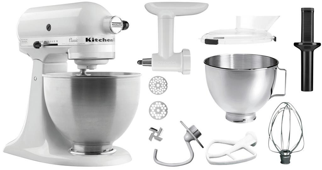 KitchenAid 5K45SSEWH, weiß, 4,28L mit umfangreichen Zubehör