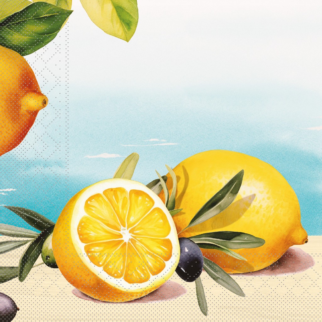 Tissue Serviette Olives & Lemons 33 x 33 cm 1/4 Falz 3-lg.