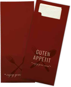 Bestecktasche "Guten Appetit" bordeaux Spenderkarton Bestecktasche "Guten Appetit" bordeaux Spenderkarton