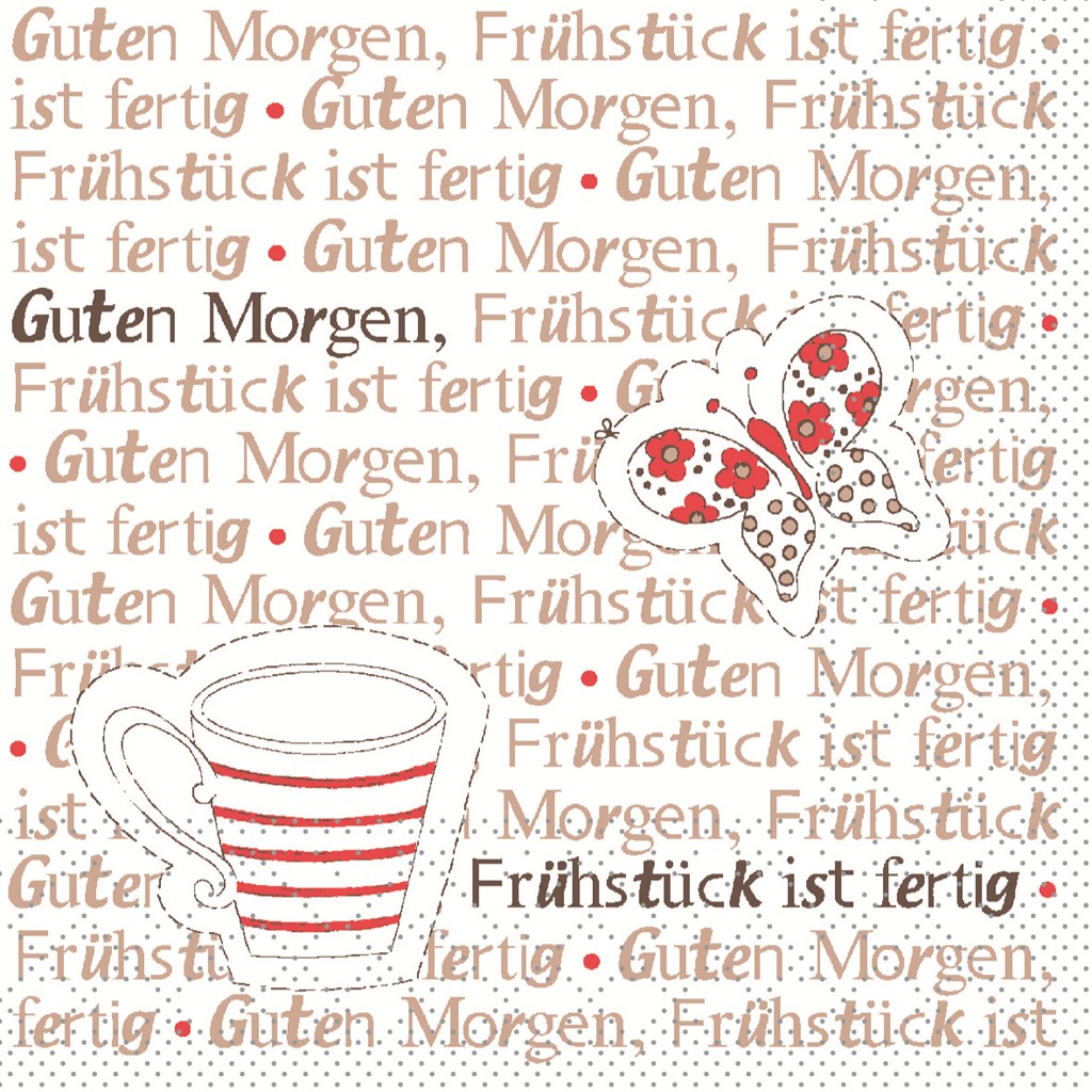 Tissue Serviette Frühstück ist fertig ro 24 x 24 cm 1/4 Falz 3-lg.