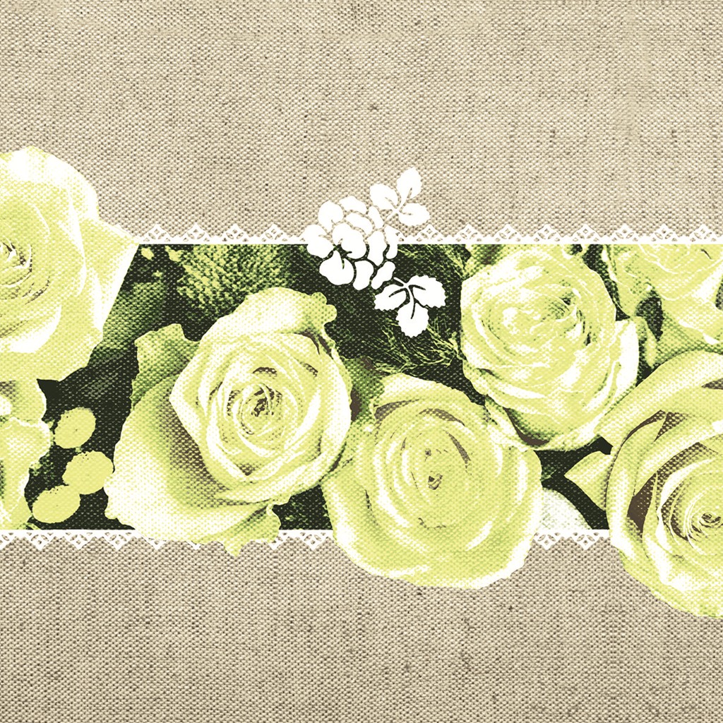 Linclass Serviette Lovely Roses gelb 40 x 40 cm 1/4 Falz