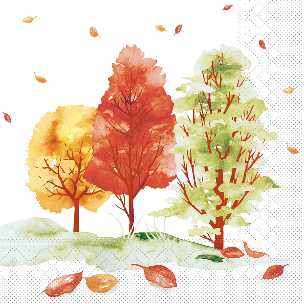 Tissue 3-lg Serviette Herbstwald 33 x 33 cm 1/4 Falz