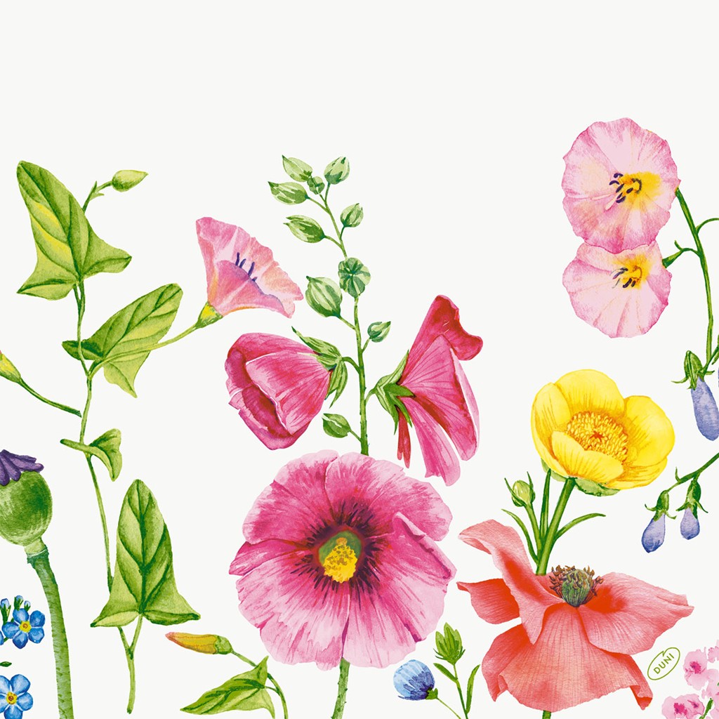 Klassikservietten Flowy Meadow 40 x 40 cm, 4-lagig, geprägt 1/4 Falz