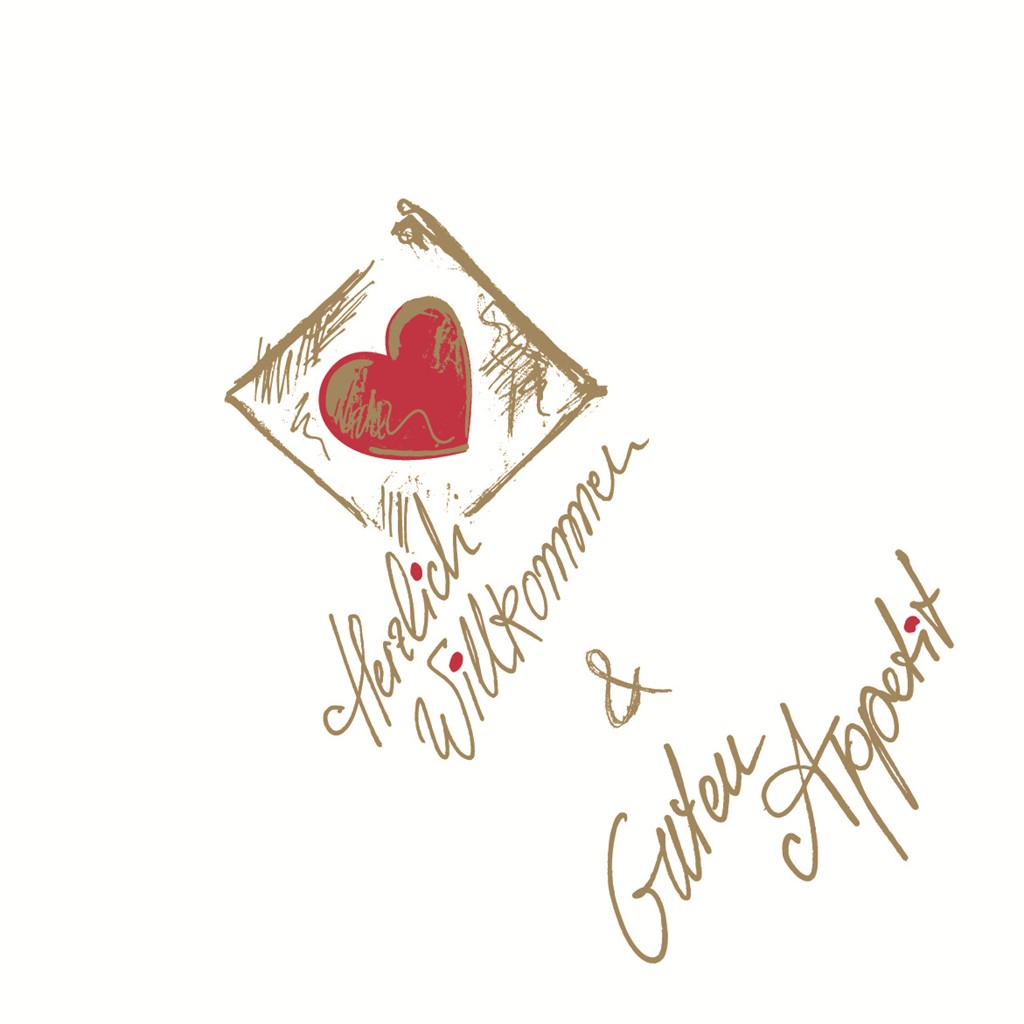 Linclass Serviette Herzlich Willkommen & 40 x 40 cm 1/4 Falz