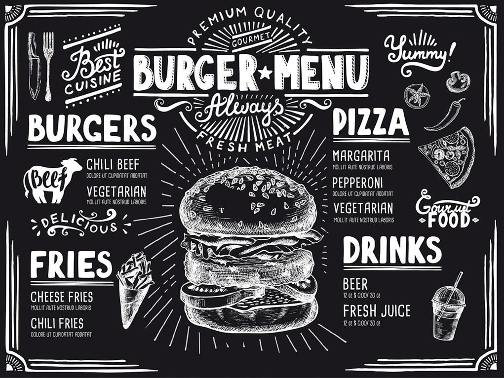 Papier  Tischsets  Burger Menu 40 x 30 cm