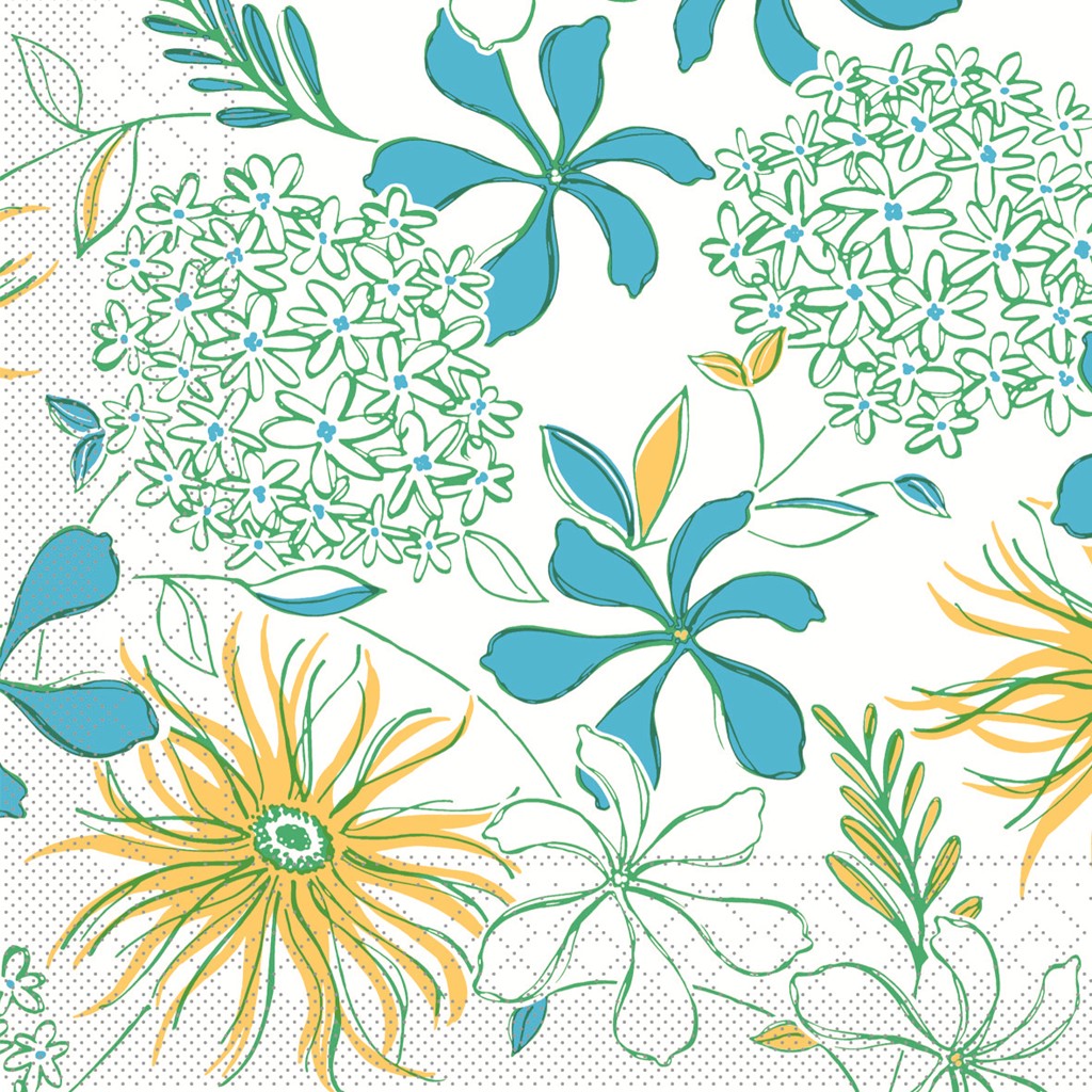 Tissue Serviette Hilde gelb grün blau 33 x 33 cm 1/4 Falz 3-lg