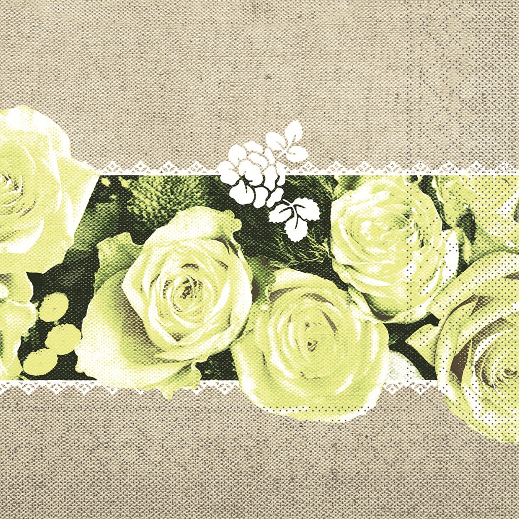 Tissue Serviette Lovely Roses gelb 33 x 33 cm 1/4 Falz 3-lg.