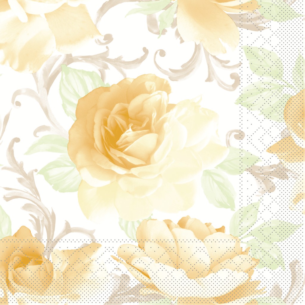Tissue Serviette Rosalie gelb 40 x 40 cm 1/4 Falz 3-lg.