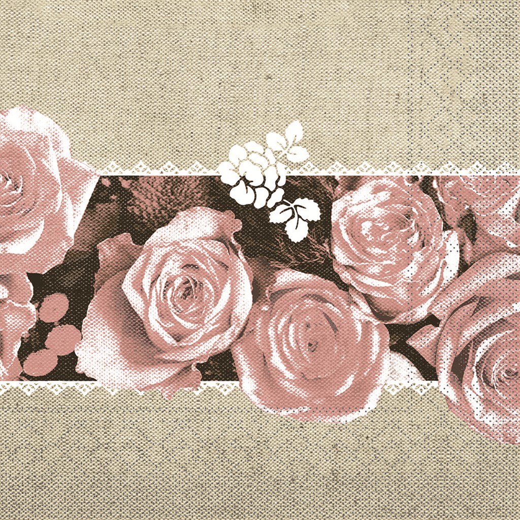 Tissue Serviette Lovely Roses rosa 33 x 33 cm 1/4 Falz 3-lg.