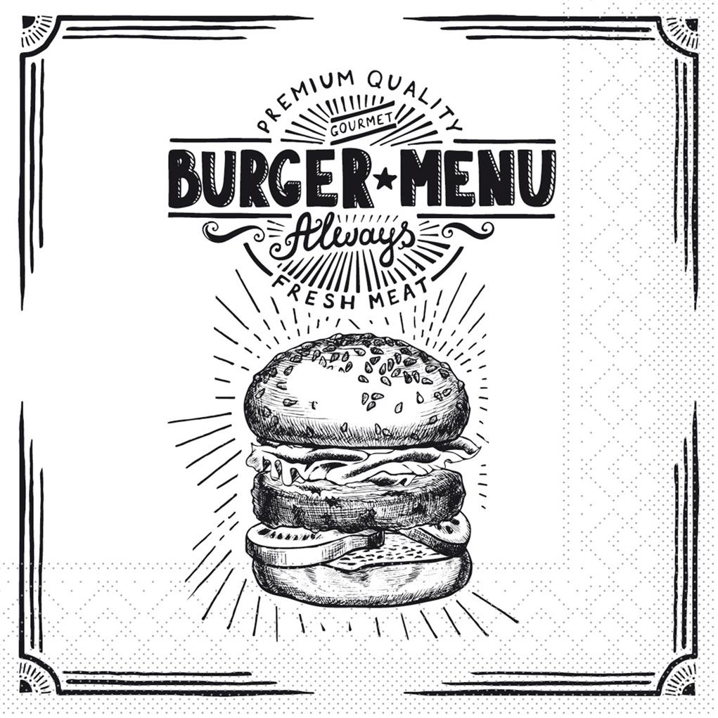 Tissue 3-lagig Serviette Burger Menu 33 x 33 cm 1/4 Falz