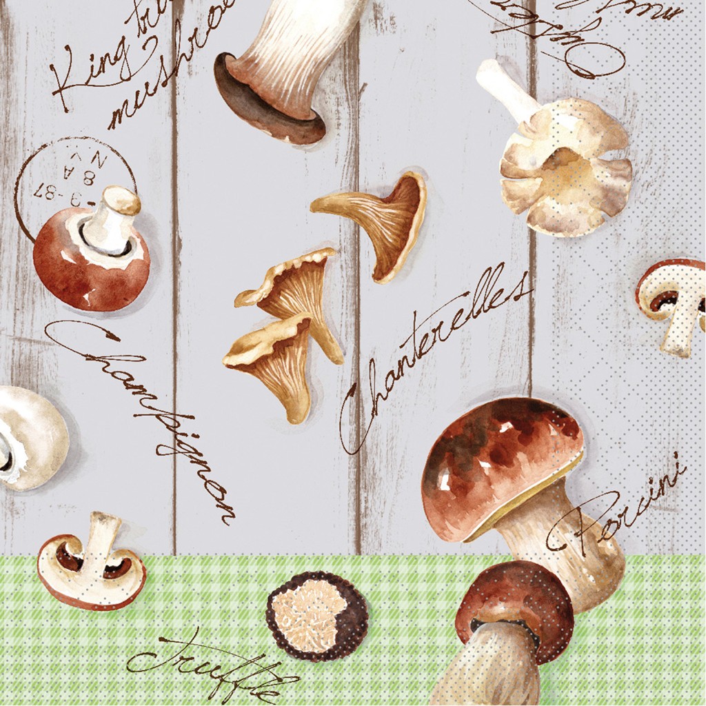 Tissue Serviette Buliz  (Pilze) 40 x 40 cm 1/4 Falz 3-lg.