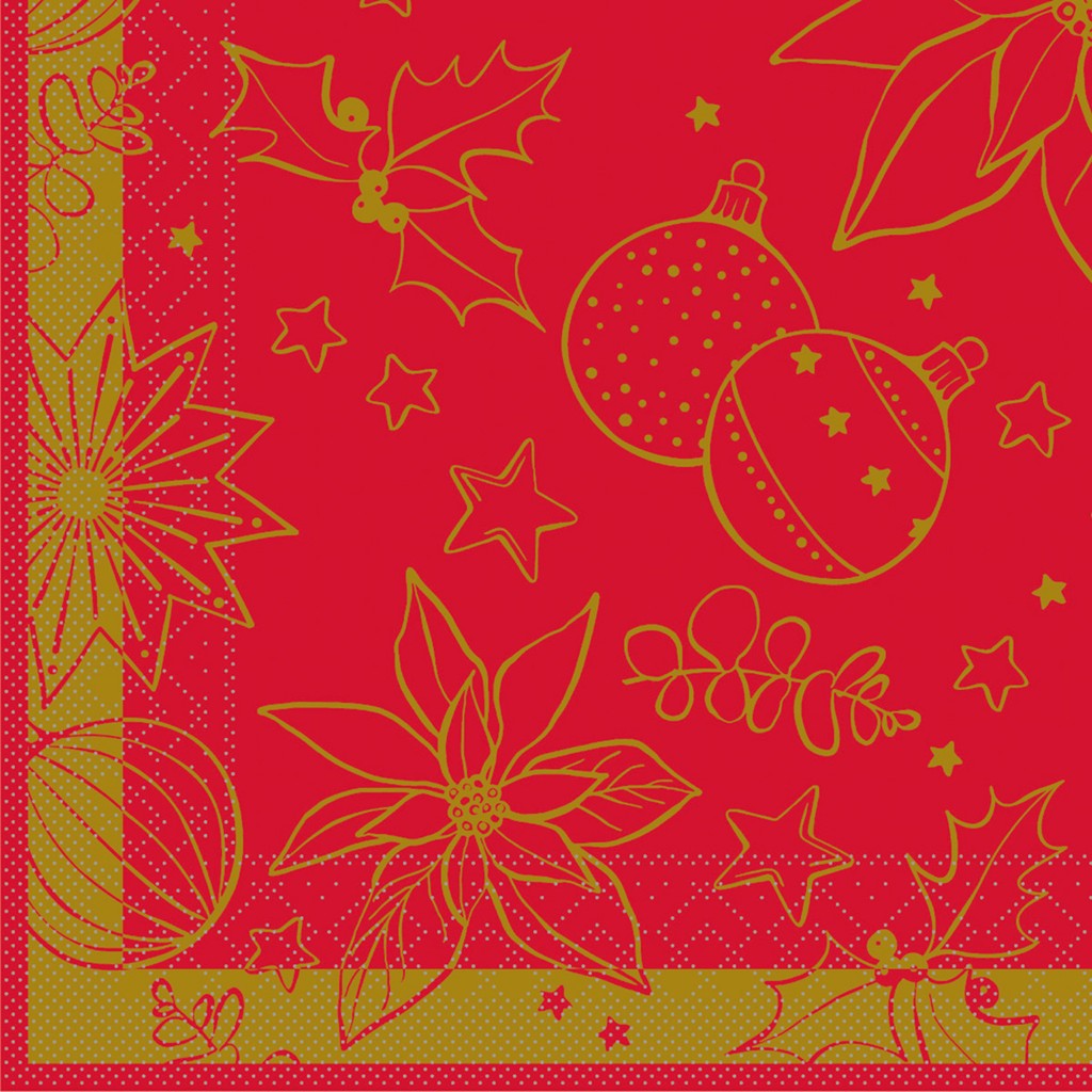 Tissue 3-lagig Serviette Milan rot 33 x 33 cm 1/4 Falz