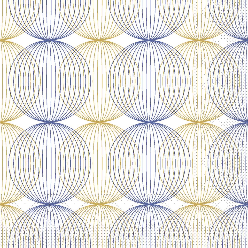 Tissue 3-lg Serviette Ludo blau-gold 40 x 40 cm 1/4 Falz