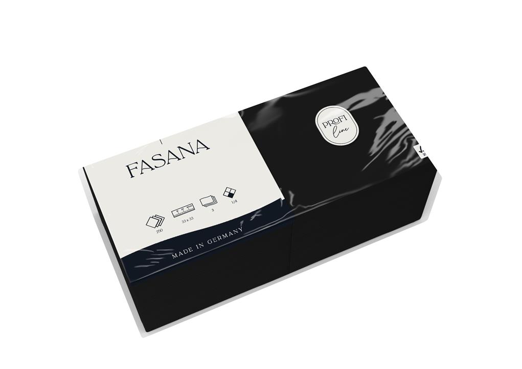 Servietten "Fasana" 3-lg. schwarz 33x33cm 1/4 Falzung