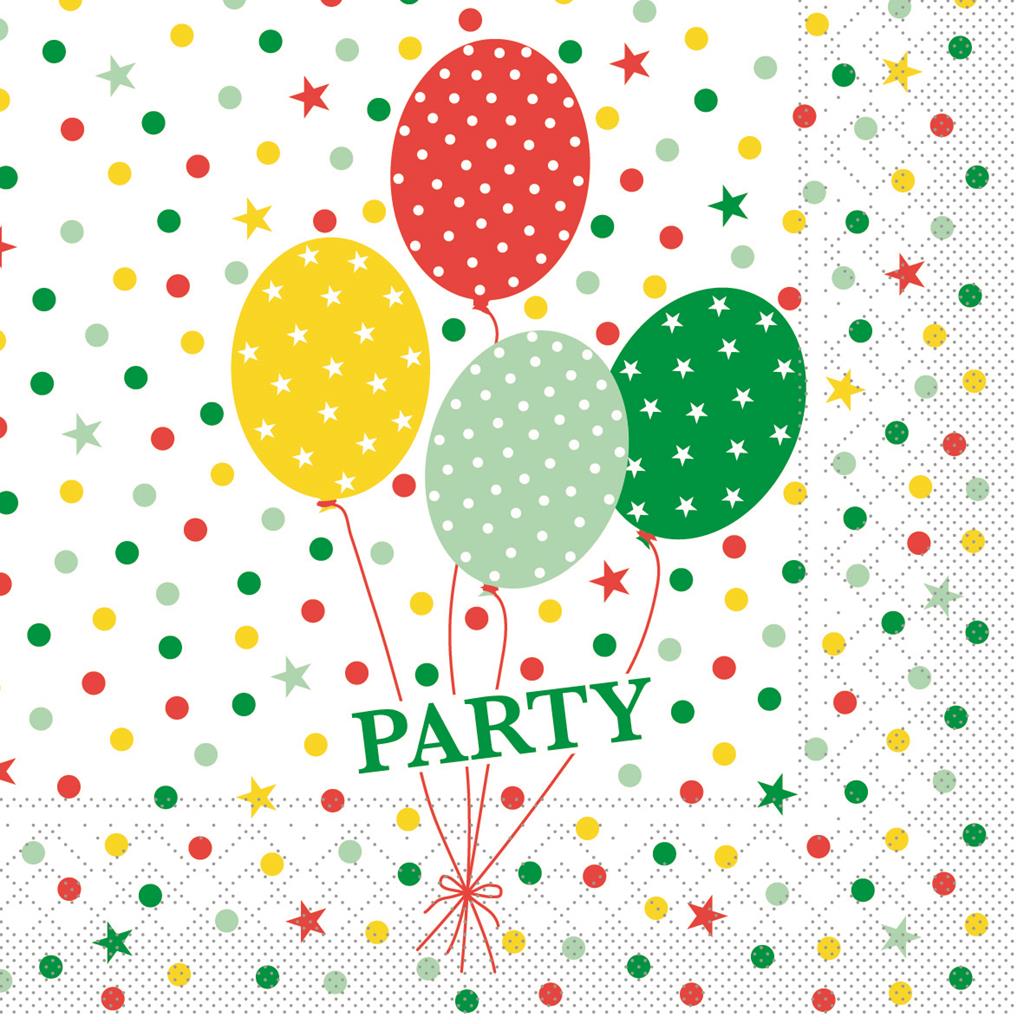 Tissue 3-lg Serviette Party Ballons rot- 33 x 33 cm 1/4 Falz