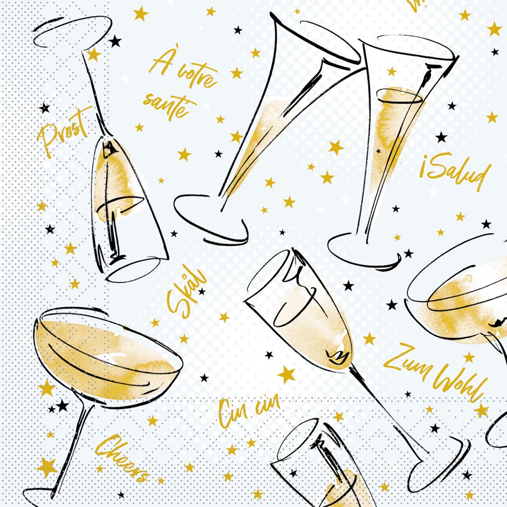 Tissue Serviette Cheers 33 x 33 cm 1/4 Falz 3-lg.