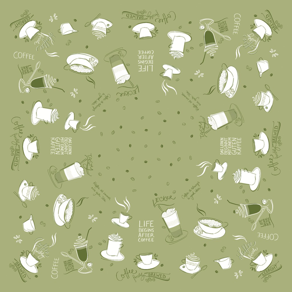Linclass Tischdecke Tasty Coffee oliv 80 x 80 cm 1/8-Falz