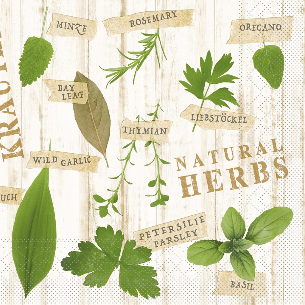 Tissue Serviette Kräuter 40 x 40 cm 1/4 Falz 3-lg