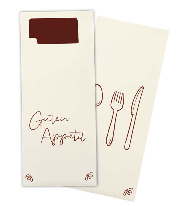 Bestecktasche "Guten Appetit" creme Spenderkarton Bestecktasche "Guten Appetit" creme Spenderkarton