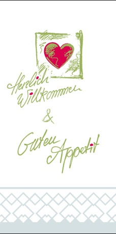 Tissue Serviette Herzl. Willkommen & Gut 40 x 40 cm 1/8 Falz 2-lg.