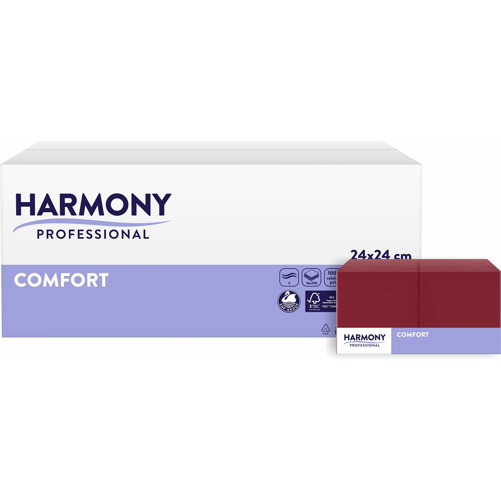 Servietten Harmony 3-lg bordeaux 24x24cm 1/4 Falzung