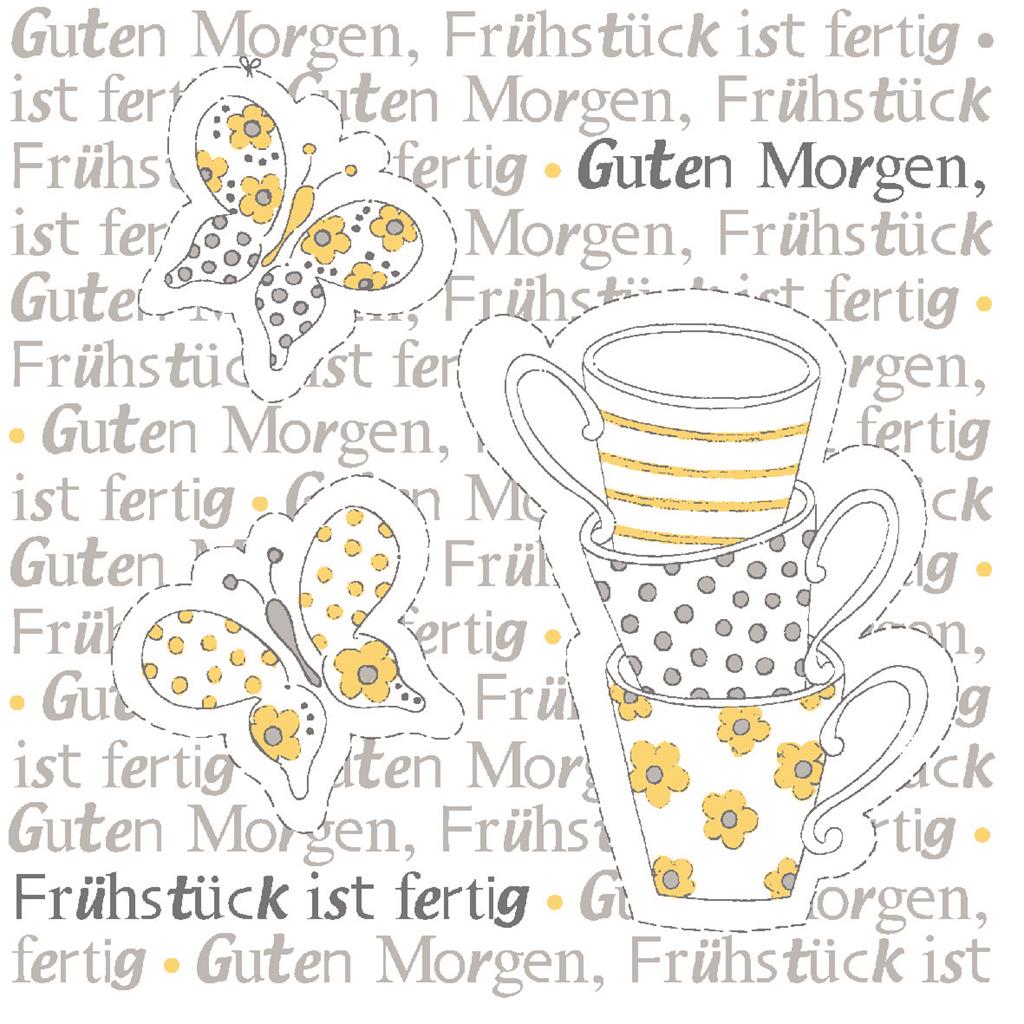 Linclass Serviette Frühstück ist fertig  33 x 33 cm 1/4 Falz