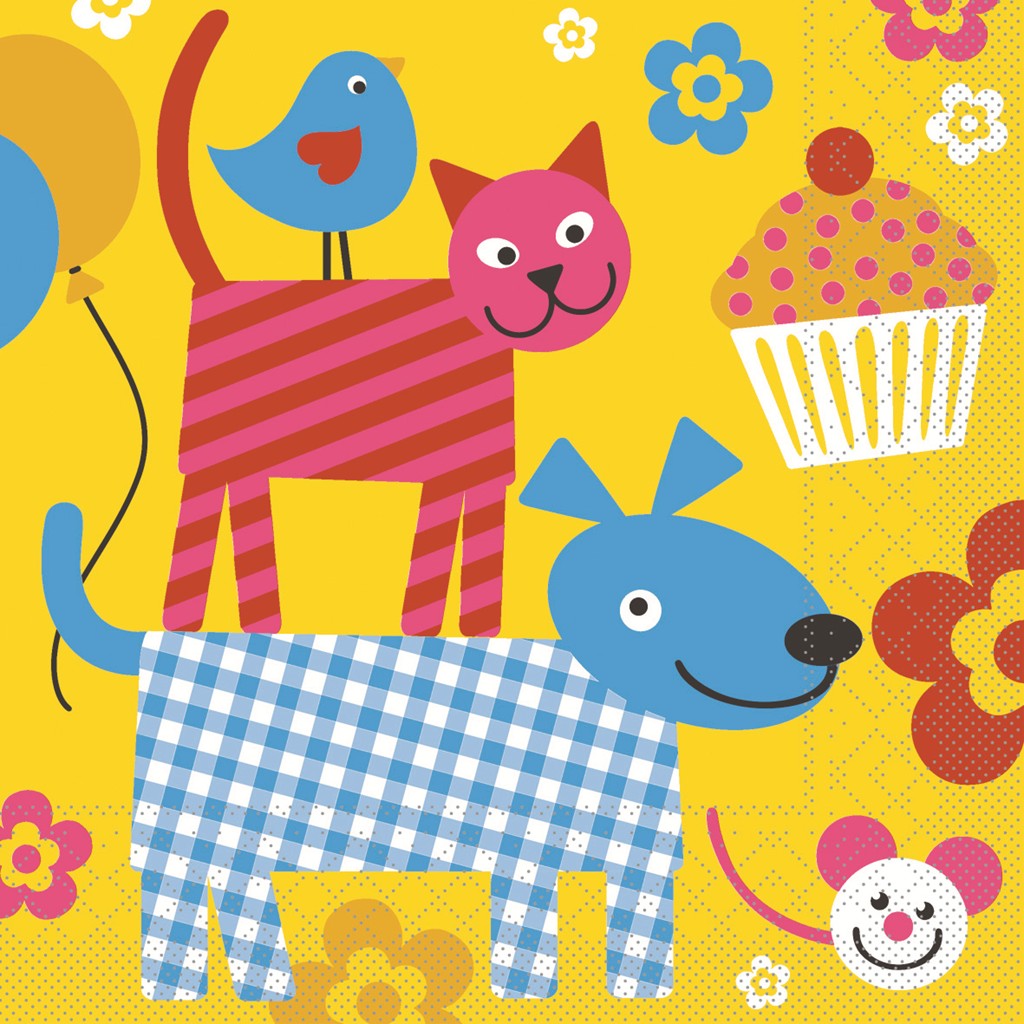 Tissue Serviette Happy Kids 33 x 33 cm 1/4 Falz 3-lg.