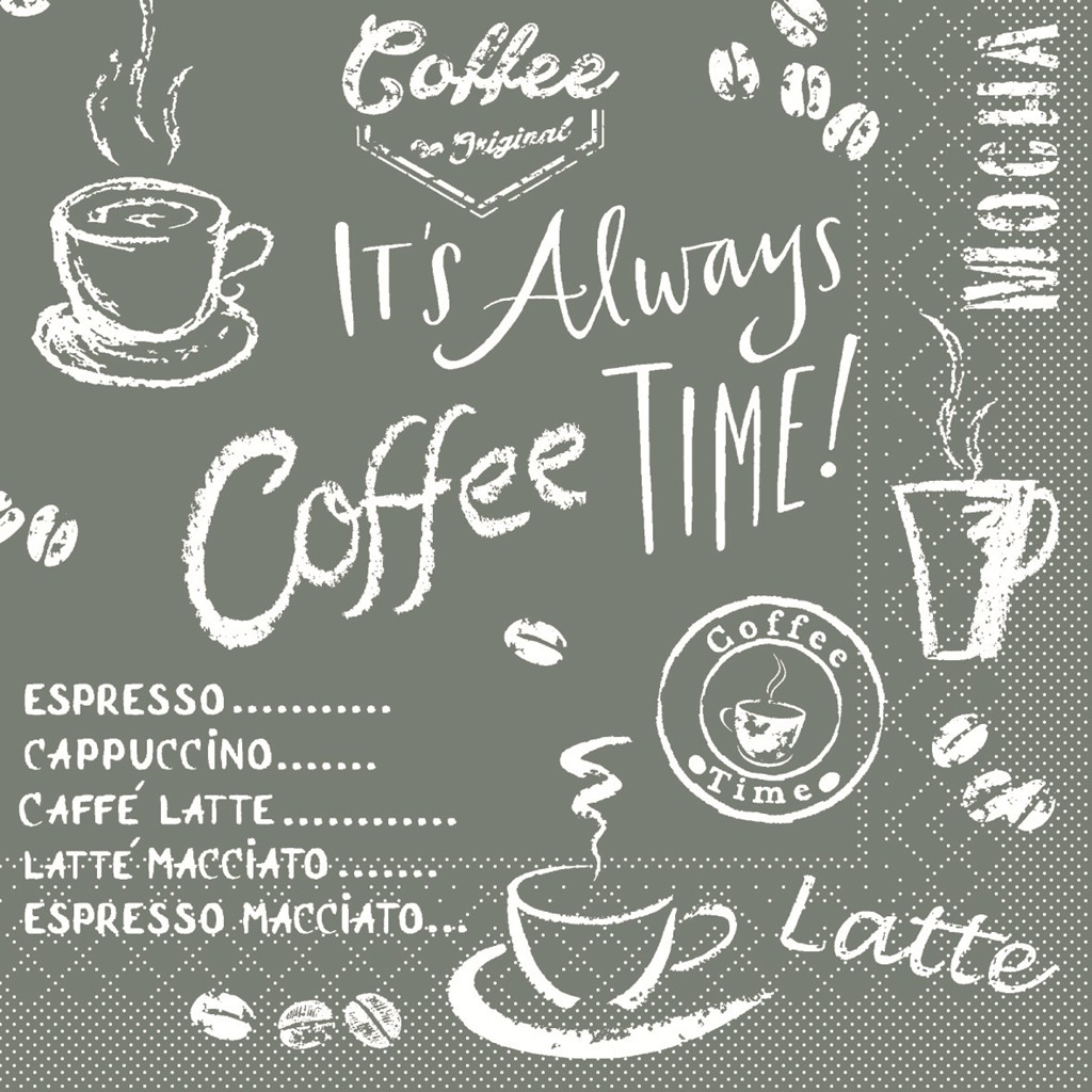 Tissue Serviette Coffee time anthrazit 33 x 33 cm 1/4 Falz 3-lg.