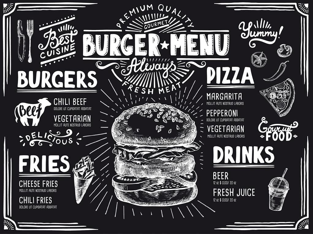 Papier Tischsets Burger Menu 40 x 30 cm