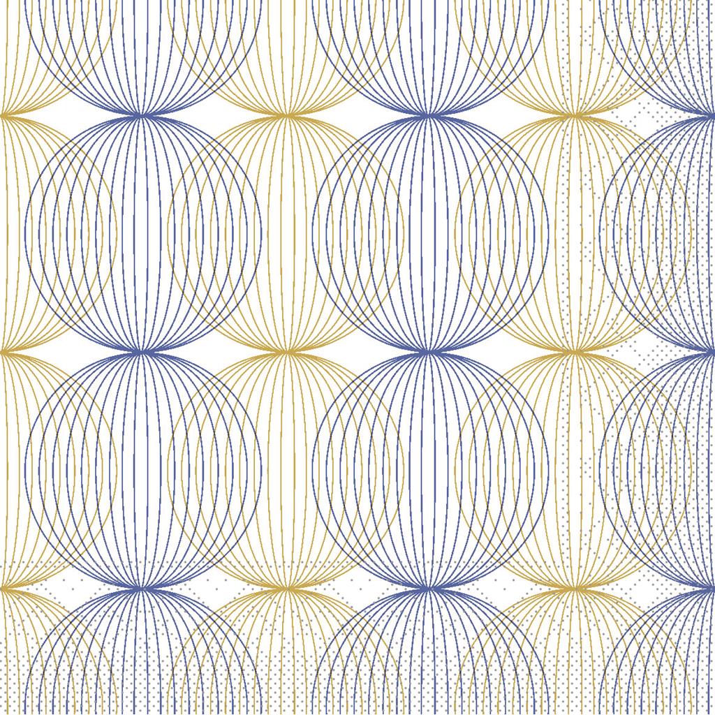 Tissue 3-lg Serviette Ludo blau-gold 24 x 24 cm 1/4 Falz