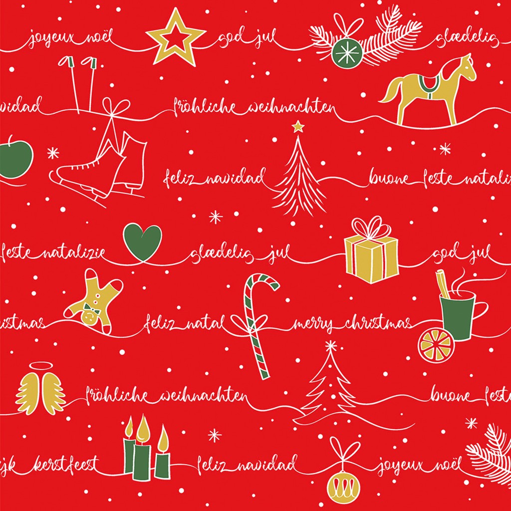 Linclass Serviette  Ravin rot-grün-gold 40 x 40 cm 1/4 Falz